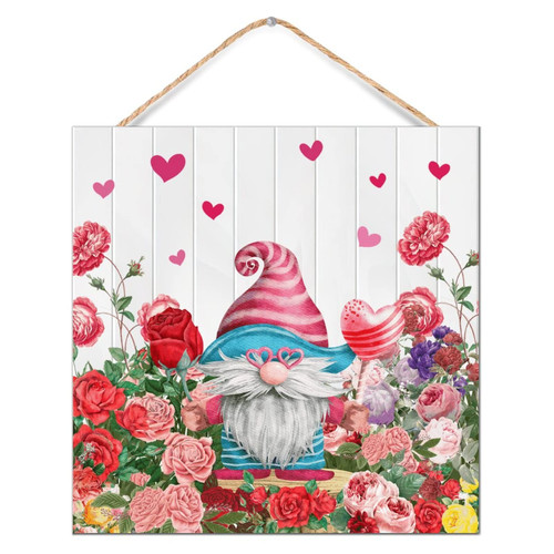 Hanging Shelf Wall Decor Wood Sign Valentine's Day Gnome Be Mine Room Decor for Mantel Distressed Painted Wooden Plaque Red Rose Proposal Pink Flowers Wood Pallet Wall Plaque Sign Gift Home 12x12in