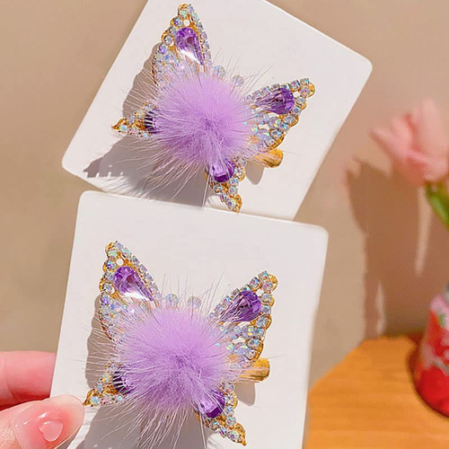 2PCS Flying Butterfly Hairpin, 2023 New Moving Flying Butterfly Shiny Hair Clips Barrettes, Moving Flying Butterfly Shiny Hair Clips Barrettes for Women Girls (Purple)