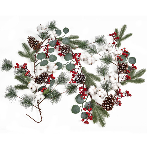 Artiflr 6FT Pine Christmas Garland with Berries Pinecones Spruce Eucalyptus Leaves Cotton Balls Winter Greenery Garland, Artificail Berry Garland for Holiday Fireplace Table Runner Centerpiece Decor Artiflr 6FT Pine Christmas Garland with Berries Pinecones Spruce Eucalyptus Leaves Cotton Balls Winter Greenery Garland, Artificail Berry Garland for Holiday Fireplace Table Runner Centerpiece Decor