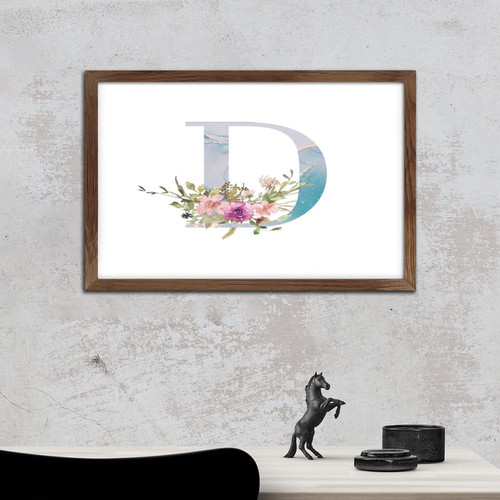 Farmhouse Framed Wooden Sign Monogram Initial Letter D Family Wall Art Decor for House Funny Family Wood Sign Plaque Flowers Pattern Pink Blue Kitchen Wall Decor Sign Gift 8x12in