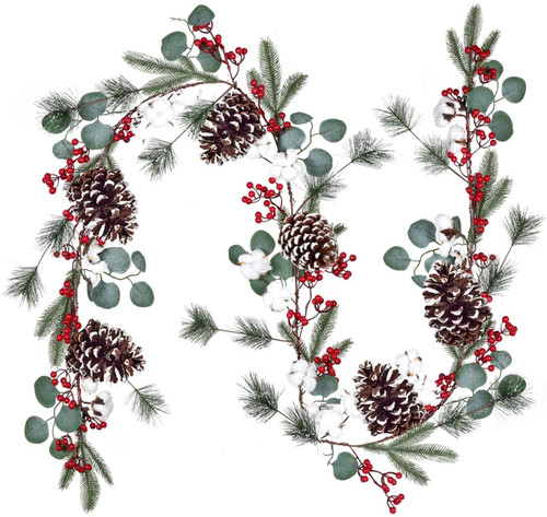 DearHouse 6.01Ft Berry Christmas Garland with Pinecones Berries Spruce Eucalyptus Leaves Cotton Balls Winter Artificial Greenery Garland for Holiday Season Mantel Fireplace New Year Table Runner Decor DearHouse 6.01Ft Berry Christmas Garland with Pinecones Berries Spruce Eucalyptus Leaves Cotton Balls Winter Artificial Greenery Garland for Holiday Season Mantel Fireplace New Year Table Runner Decor