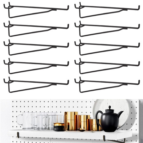 Oungy 20 PCS 8" Metal Pegboard Hooks Peg Board Shelving Hooks Pegboard Shelf Brackets Hooks Black Pegboard Display Hooks for Workbench Kitchen Garage Storage Organizer Fits 1/4" 1/8" Peg Board