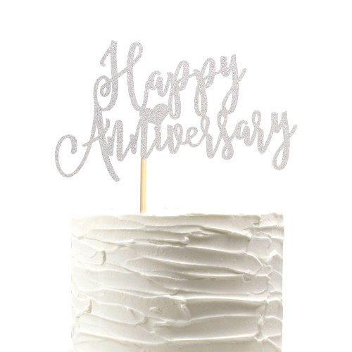 Arthsdite Happy Anniversary Cake Topper Decorations Wedding Anniversary Cake Topper Supplies Party Decoration Cake Decor - Silver Glitter