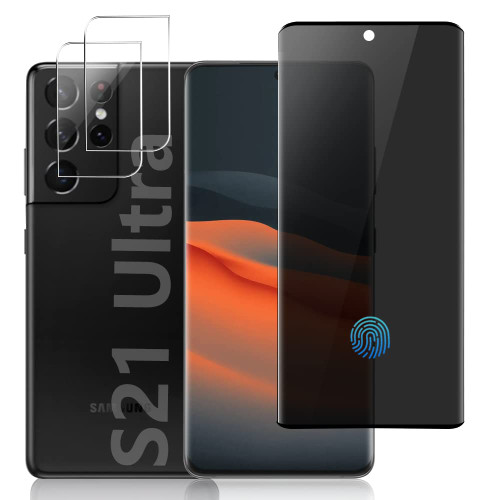 [1+2 Pack] Privacy Screen Protector and Camera Lens Protector for Samsung Galaxy S21 Ultra, Anti-spy,Support Fingerprint Unlocking,Full Coverage,9H Hardness for Samsung Galaxy S21 Ultra 5G(6.8 Inch)