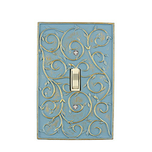 Meriville French Scroll 1 Toggle Wallplate, Single Switch Electrical Cover Plate, Cameo Blue with Gold