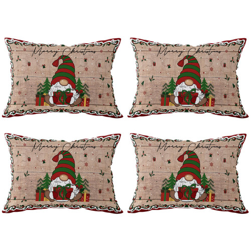 Christmas Tree Gnome Gift Throw Pillows Pillow Covers for Couch 12x20 Set of 4 Outdoor/Indoor Linen Throw Pillow Covers Decorative Cushion Case Pillow Cases for Sofa Bed, Winter Snowflake Rustic Wood