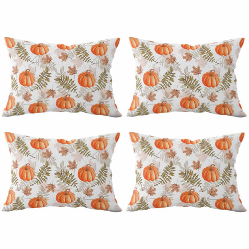 Fall Pumpkin Watercolor Throw Pillows Pillow Covers for Couch 12x20 Set of 4 Outdoor/Indoor Linen Throw Pillow Covers Decorative Cushion Case Pillow Cases for Sofa Bed, Happy Thanksgiving Autumn Leaf