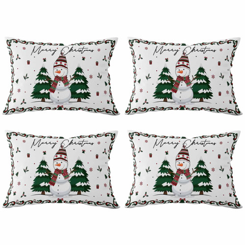 Merry Christmas Snowman Snowflake Throw Pillows Pillow Covers for Couch 12x20 Set of 4 Outdoor/Indoor Linen Throw Pillow Covers Decorative Cushion Case Pillow Cases for Sofa Bed, Winter Christmas Tree