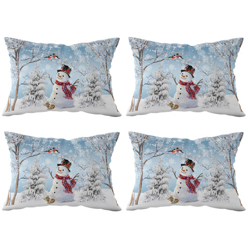 PISERAL Christmas Tree Snowman Throw Pillows Pillow Covers for Couch 12x20 Set of 4 Outdoor/Indoor Linen Throw Pillow Covers Decorative Cushion Case Pillow Cases for Sofa Car Bedroom, Xmas Tree Blue