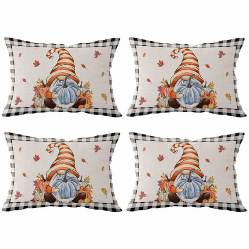 Thanksgiving Gnome Pumpkins Throw Pillows Pillow Covers for Couch 12x20 Set of 4 Outdoor/Indoor Linen Throw Pillow Covers Decorative Cushion Case Pillow Cases for Sofa Bedroom, Fall Harvest Maple Leaf Thanksgiving Gnome Pumpkins Throw Pillows Pillow Covers for Couch 12x20 Set of 4 Outdoor/Indoor Linen Throw Pillow Covers Decorative Cushion Case Pillow Cases for Sofa Bedroom, Fall Harvest Maple Leaf