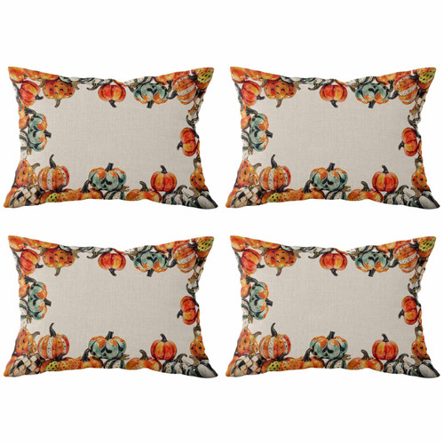 Thanksgiving Pumpkins Farmhouse Throw Pillows Pillow Covers for Couch 12x20 Set of 4 Outdoor Linen Throw Pillow Covers Decorative Cushion Case Pillow Cases for Sofa Bed, Fall Autumn Harvest Plaid Thanksgiving Pumpkins Farmhouse Throw Pillows Pillow Covers for Couch 12x20 Set of 4 Outdoor Linen Throw Pillow Covers Decorative Cushion Case Pillow Cases for Sofa Bed, Fall Autumn Harvest Plaid