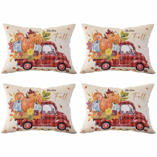Thanksgiving Truck Fall Harvest Throw Pillows Pillow Covers for Couch 12x20 Set of 4 Outdoor Linen Throw Pillow Covers Decorative Cushion Case Pillow Cases for Sofa Bed, Autumn Maple Leaf Pumpkin Thanksgiving Truck Fall Harvest Throw Pillows Pillow Covers for Couch 12x20 Set of 4 Outdoor Linen Throw Pillow Covers Decorative Cushion Case Pillow Cases for Sofa Bed, Autumn Maple Leaf Pumpkin