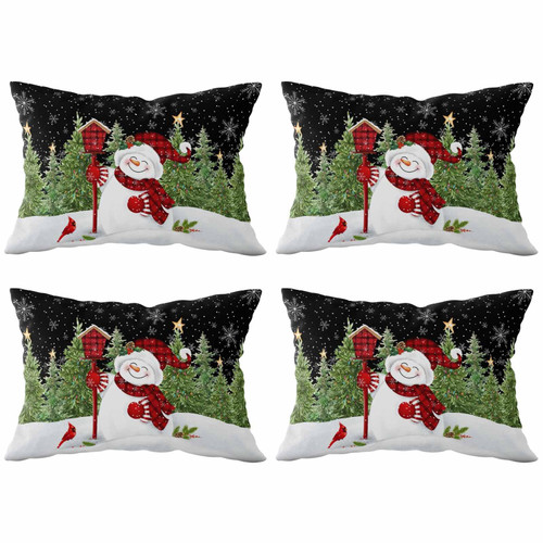 Winter Snowman Xmas Holiday Throw Pillows Pillow Covers for Couch 12x20 Set of 4 Outdoor/Indoor Linen Throw Pillow Covers Decorative Cushion Case Pillow Cases for Sofa Bed, Christmas Tree Snowflake