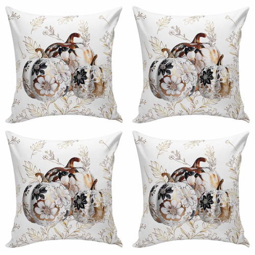 Golden Pumpkin Autumn Leaf Throw Pillows Pillow Covers for Couch 18x18 Set of 4 Outdoor/Indoor Linen Throw Pillow Covers Decorative Cushion Case Pillow Cases for Sofa Bedroom, Fall Flower Thanksgiving