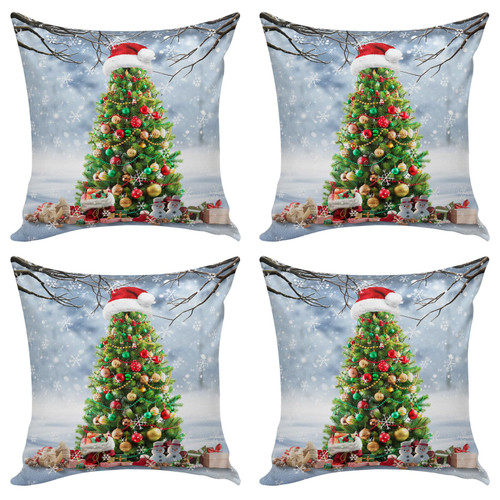 PISERAL Christmas Tree Throw Pillows Pillow Covers for Couch 18x18 Set of 4 Outdoor/Indoor Linen Throw Pillow Covers Decorative Cushion Case Pillow Cases for Sofa Car Bedroom, Xmas Snowflakes Snowman