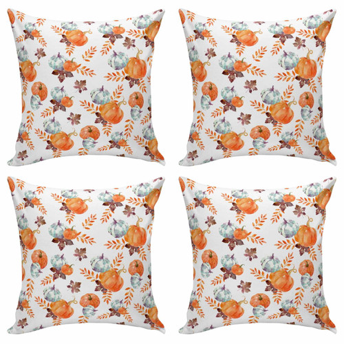 Thanksgiving Fall Harvest Pumpkins Throw Pillows Pillow Covers for Couch 18x18 Set of 4 Outdoor/Indoor Linen Throw Pillow Covers Decorative Cushion Case Pillow Cases for Sofa Bed, Autumn Maple Leaves