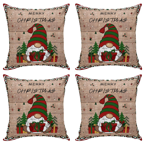 Christmas Tree Gnome Gift Throw Pillows Pillow Covers for Couch 20x20 Set of 4 Outdoor/Indoor Linen Throw Pillow Covers Decorative Cushion Case Pillow Cases for Sofa Bed, Winter Snowflake Rustic Wood
