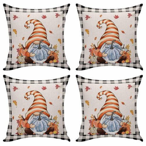 Thanksgiving Gnome Pumpkins Throw Pillows Pillow Covers for Couch 20x20 Set of 4 Outdoor/Indoor Linen Throw Pillow Covers Decorative Cushion Case Pillow Cases for Sofa Bedroom, Fall Harvest Maple Leaf Thanksgiving Gnome Pumpkins Throw Pillows Pillow Covers for Couch 20x20 Set of 4 Outdoor/Indoor Linen Throw Pillow Covers Decorative Cushion Case Pillow Cases for Sofa Bedroom, Fall Harvest Maple Leaf