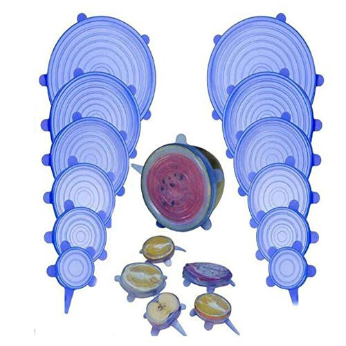 Silicone Stretch Lids BPA Free Reusable 6 pack Silicon Lids overs Food Saver Covers, 6-Pack of Various Sizes Silicone Stretch Lids for Bowl, Can, Jar, Glassware, Superior for Keeping Food Fresh