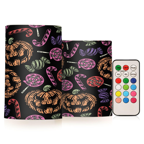 Halloween Candies Pumpkins Flameless Candles Battery Operated Candles with Remote LED Candles Flickering Tea Lights Electric Candles with Timer for Wedding Halloween Party Set of 2, D 3" x H 4" 5"