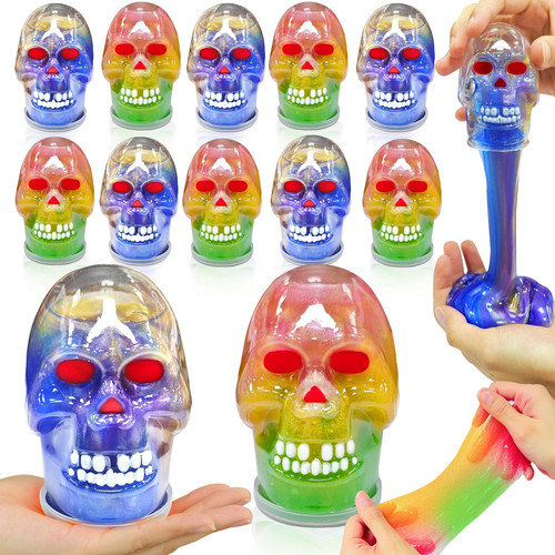 AMENON 12 Pack Giant Halloween Slime Skull Toys for Kids Halloween Party Favor Colorful Putty DIY Slime Stress Relief Toy Halloween Party Decorations Trick or Treat Goodie Bag Fillers Classroom Prizes