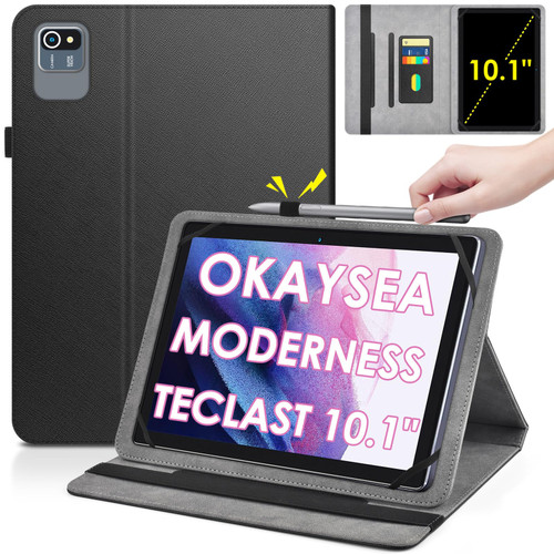 DETUOSI Universal 10 inch Tablet Case for Okaysea ??OKS10014 10.1, Moderness MB1001, Blackview Tab 7 10.1, Baken B10 10.1" Tablet, Folio Leather Protective Cover, 2-Angles Viewing Stand?3 Card Slots?