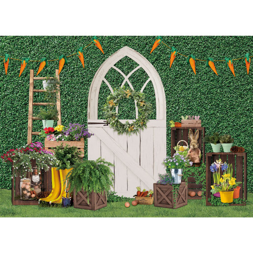 Maijoeyy 7x5ft Spring Easter Backdrop Green Grass White Door Easter Photography Background Bunny Eggs Garden Party Banner Decorations Photo Booth Props
