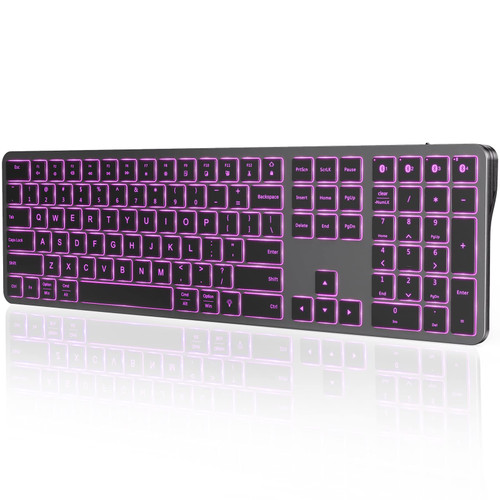 seenda Backlit Bluetooth Keyboard for Win & Mac, Multi-Device Slim Rechargeable Keyboard, Backlit Wireless Keyboard Compatible for Win 8/10, Laptop, Tablet, MacBook Air/Pro, iPad - Black Gray