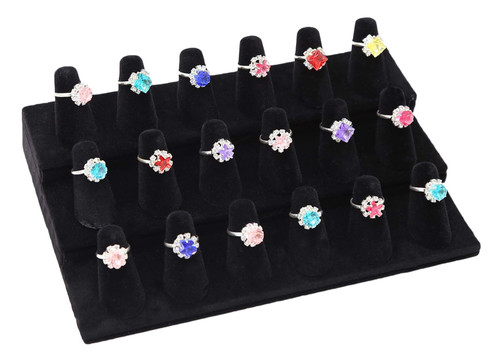 Stratalife Ring Holder 18 Finger Ring Holder for Jewelry Ring Display Organizer Ring Storage Showcase Rings Display for Selling Black Velvet (18 Slot)
