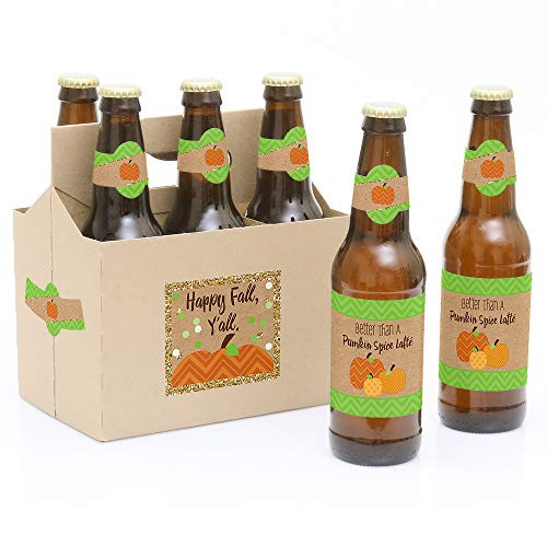 Pumpkin Patch - 6 Fall & Thanksgiving Party Beer Bottle Label Stickers and 1 Carrier