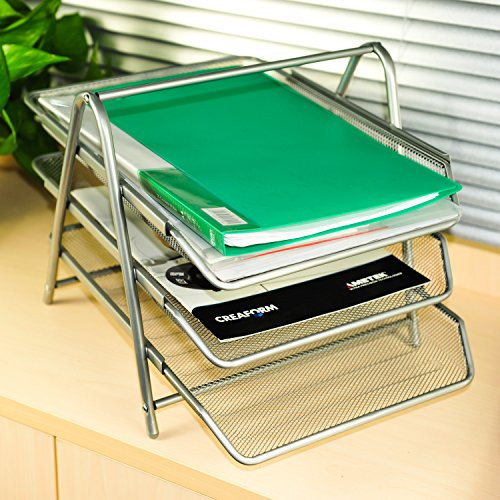 YIMU 3 Tier Mesh Letter Tray Office Desk Organizer, Desk Document Paper Organizer, Silver