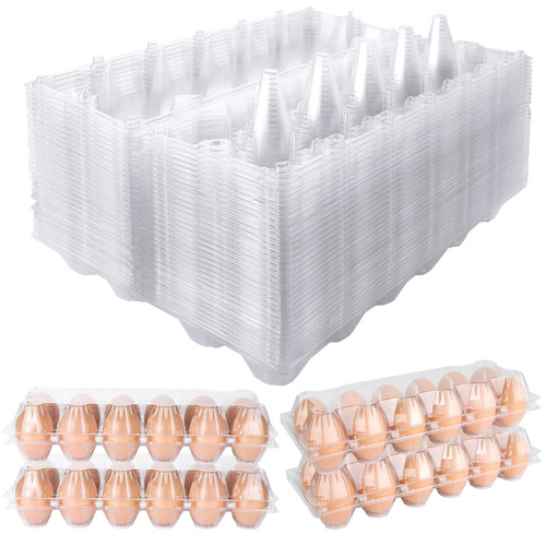 Plastic Egg Cartons Bulk, 36 Packs Empty Clear Plastic Egg Carton Holds Up to 12 Eggs, Reusable Chicken Egg Tray Holders for Family Pasture Chicken Farm, Business Market Display, Storage