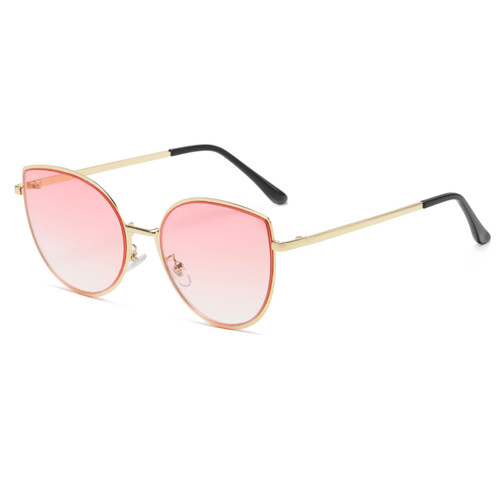 Long Keeper Trendy Cat Eye Sunglasses for Women Vintage Cateye Round Metal Frame Sun Glasses UV400 Protection (Pink)