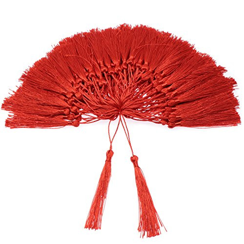 VAPKER 100 Pieces Red Tassels 13cm/5-Inch Silky Handmade Soft Tassels Floss Bookmark Tassels with 2-inch Cord Loop for Jewelry Making, DIY Projects, Bookmarks