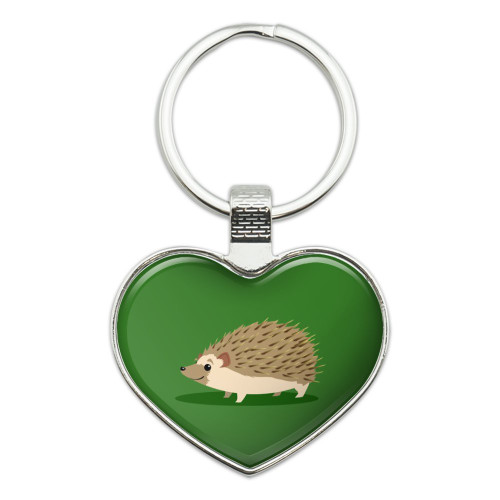 GRAPHICS & MORE Hedgehog on Green Keychain Heart Love Metal Key Chain Ring