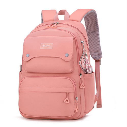 Solid Color School-Bags Pink Backpacks for Teens Girls, Multi-pocket Elementary Girls Bookbags,Lightweight Casual Daypack