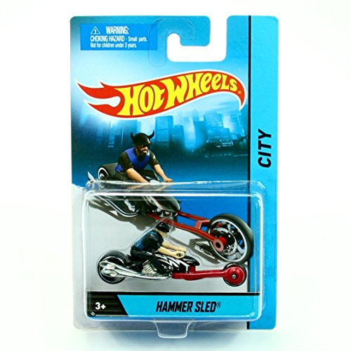 HAMMER SLED (Black/Red Cycle / Black Rider) MOTORCYCLE & RIDER Hot Wheels City Series 1:64 Scale 2013 Die-Cast Vehicle