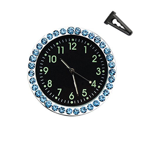 idain Car Dashboard Clock - Mini Vehicle Clock Decoration Air Vent Cilp (Black, Digital Luminous + Blue)