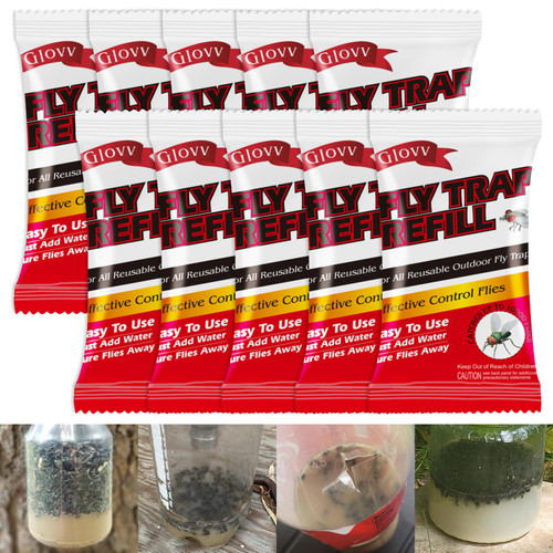 10 Pack Fly Trap Bait Refills, Reusable Fly Bait, 300g Natural Fly Bait Refill Packets Killer for Reusable Fly Traps Outdoor, Fly Attractant for Ranch Fly Traps Outdoor