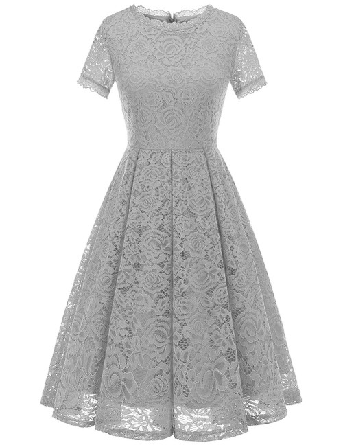 DRESSTELLS Silver Dresses for Funeral Tea Length Mother of The Bride Dresses for Women Wedding Church Vintage Cocktail Dress Modest Evening Party Dresses Silver 7XL DRESSTELLS Silver Dresses for Funeral Tea Length Mother of The Bride Dresses for Women Wedding Church Vintage Cocktail Dress Modest Evening Party Dresses Silver 7XL