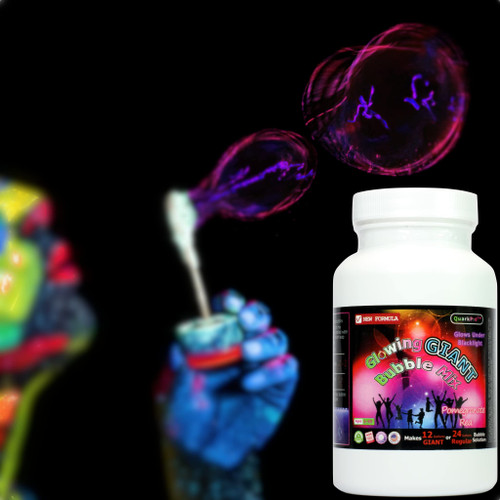 QuarkPod Black Light Glow Giant Bubble Mix - Make 12-24 Gallon Glow Bubble Refill Solution | Made in USA | Non Toxic Bubbles for Kids | Glow in The Dark Neon Party | for Any Bubble Machine (Red)