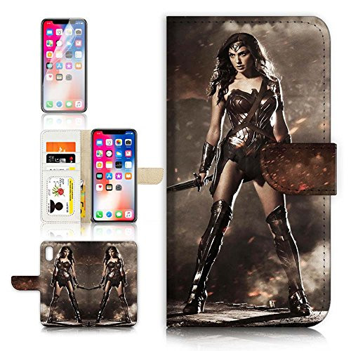 ( For iPhone X ) Flip Wallet Case Cover & Screen Protector Bundle! A9090 Wonder Woman