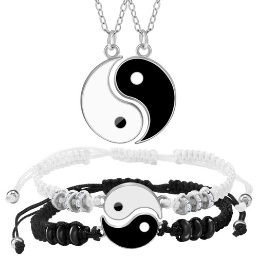 BONJOULRY Yin Yang Couples Necklaces BFF Bracelets Set for 2: Women Mens Matching Friendship Necklace Relationship Bracelets for Best Friends (Silver) BONJOULRY Yin Yang Couples Necklaces BFF Bracelets Set for 2: Women Mens Matching Friendship Necklace Relationship Bracelets for Best Friends (Silver)