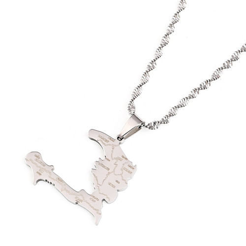 Stainless Steel The Republic of Haiti Map Pendant Necklace Chain Port-AU-Prince Map Jewelry (Silver) Stainless Steel The Republic of Haiti Map Pendant Necklace Chain Port-AU-Prince Map Jewelry (Silver)