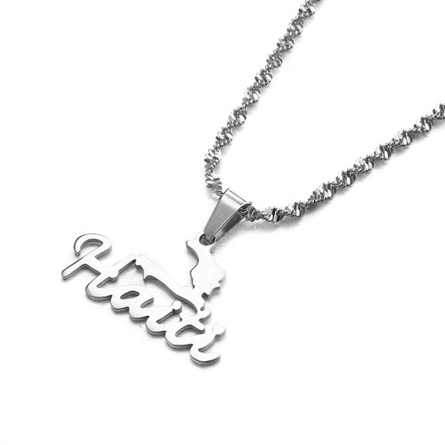 Stainless Steel Charm Haiti Map Pendant Necklace Women Girls Ayiti Maps Silver/Gold Color Party Jewelry Haiti (silver) Stainless Steel Charm Haiti Map Pendant Necklace Women Girls Ayiti Maps Silver/Gold Color Party Jewelry Haiti (silver)