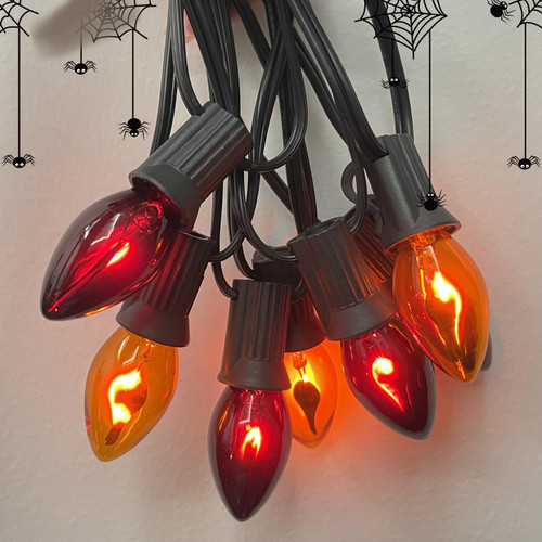 25FT Halloween Outdoor Orange Purple String Lights, C7 Halloween Flickering Flame String Light with 25 Orange/Purple Flame Bulbs for Indoor Home Outdoor Patio Halloween Party Roofline Decor, E12 Base