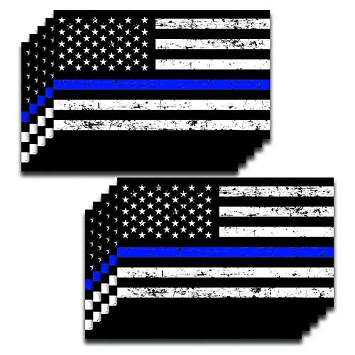 DHDM Thin Blue Line Flag Police Firefighter Dispatcher Military Support Department Sticker Distressed 10-Pack 3 Inches x 5 Inches Premium Quality Vinyl UV Protective Laminate PD1998