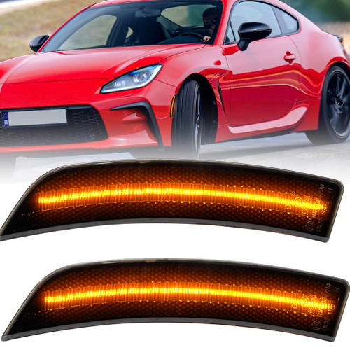 NJSBYL Amber LED GR86 Side Marker Lights Assembly for 2022 2023 Toyota GR86 Subaru BRZ Left Driver Right Passenger Side Bumper Marker Light Turn Signal Lamps Smoked Lens OEM# 84411CC000 SU00309624