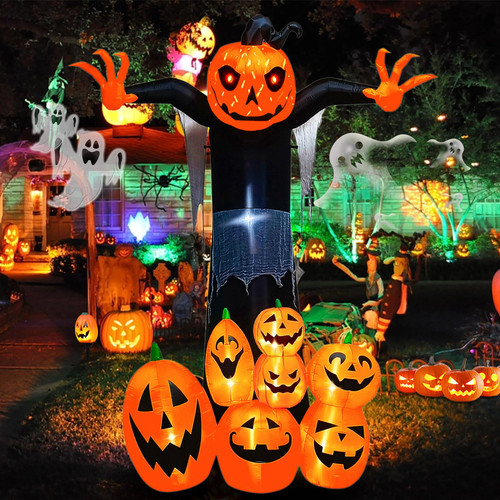 CYHYII 9FT Halloween Inflatable Pumpkin Outdoor Decorations, Halloween Blow Up Yard Decoration Ghost Pumpkin with LED Lights, Waterproof Giant Halloween Outdoor Indoor Party Yard Garden Lawn Decor