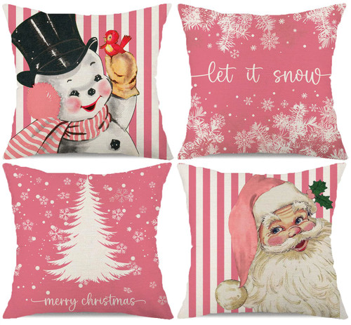 KACOPOL Pink Stripe Santa Christmas Pillow Covers 18x18 Set of 4 Snowman Merry Christmas Tree Let It Snow Snowflake Winter Holiday Decor Throw Pillows Cushion Cases Christmas Decorations KACOPOL Pink Stripe Santa Christmas Pillow Covers 18x18 Set of 4 Snowman Merry Christmas Tree Let It Snow Snowflake Winter Holiday Decor Throw Pillows Cushion Cases Christmas Decorations